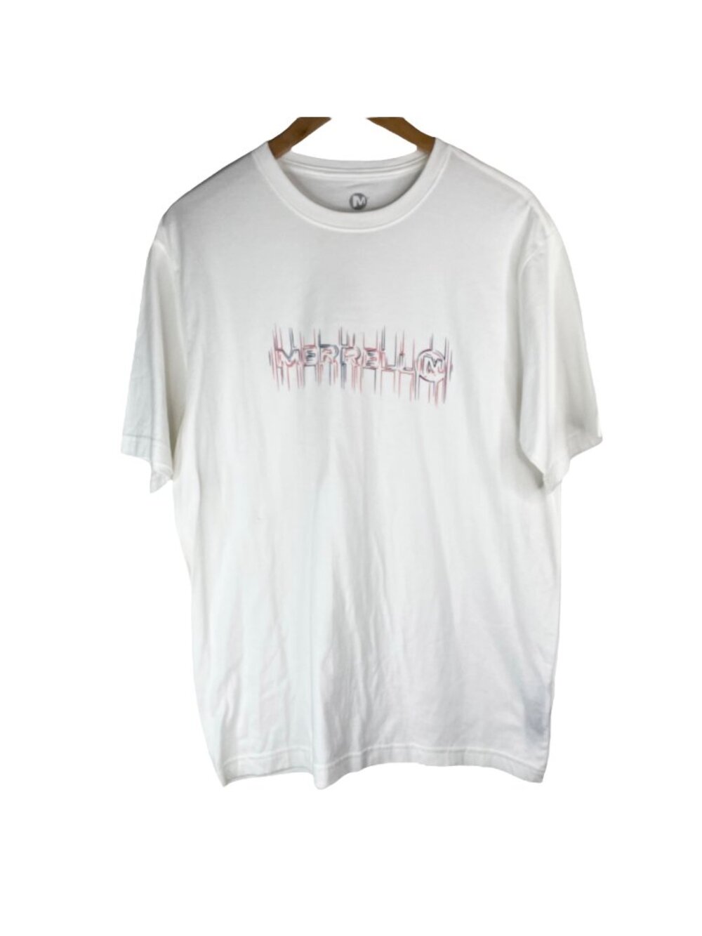 Merrell TShirt Mens Medium Logo Graphic Crewneck Short Sleeve White Hiking Fish